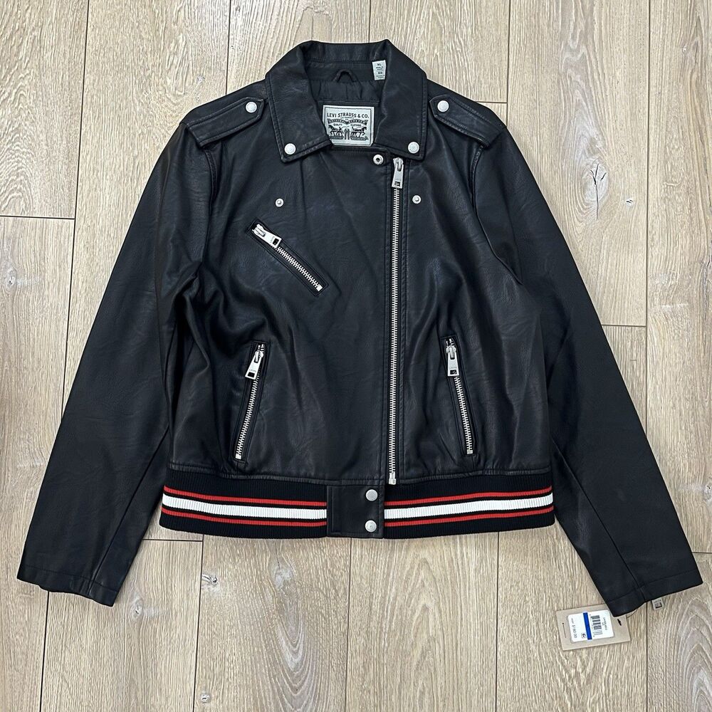 Levi's Women's Black Motorcycle Jacket Faux Leather Lined Size XL